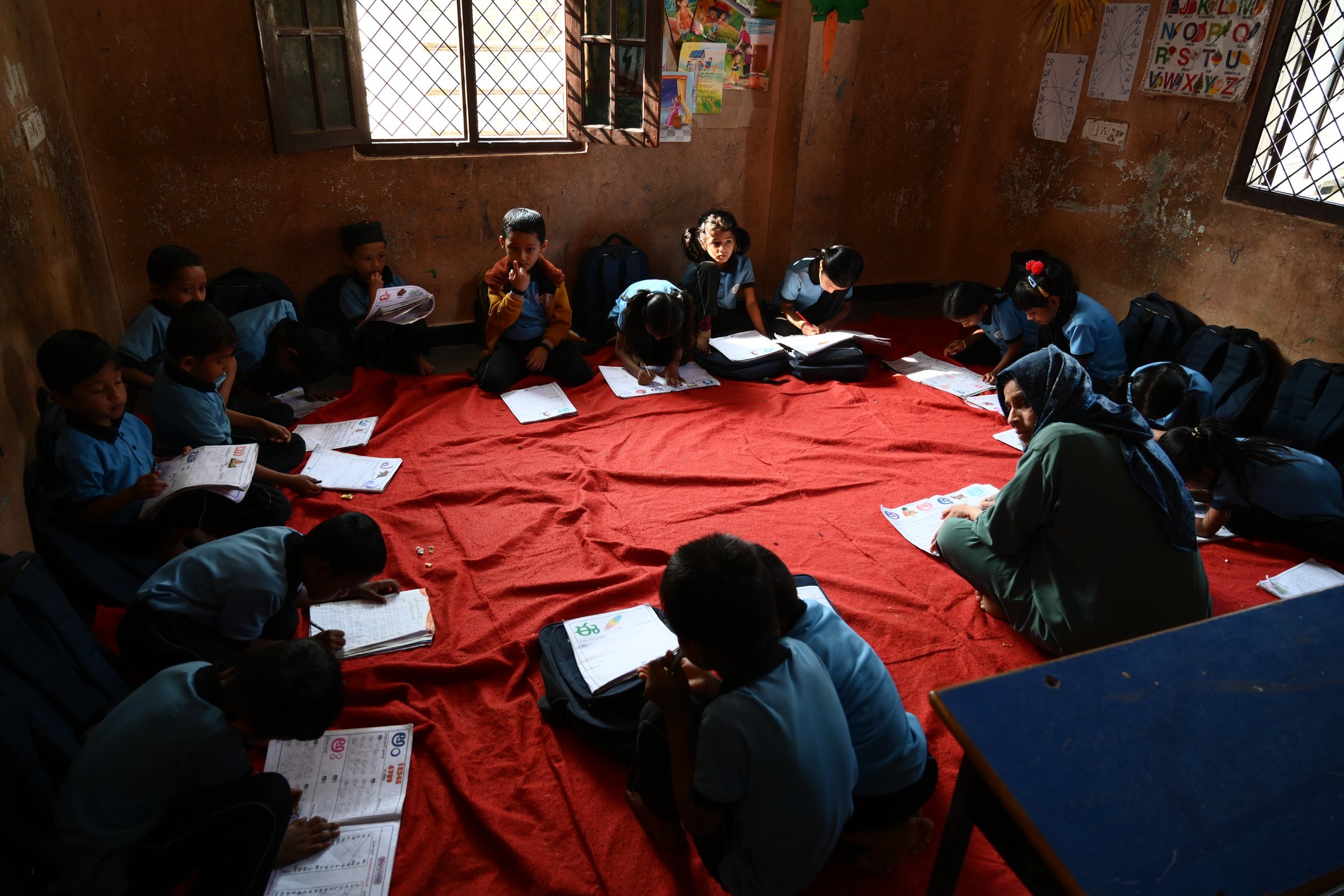 Students reading during class